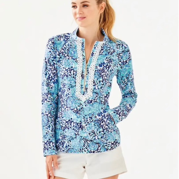 Lilly Pulitzer Tops - Lilly Pulitzer Janie Popover in Light Aqua spritz.